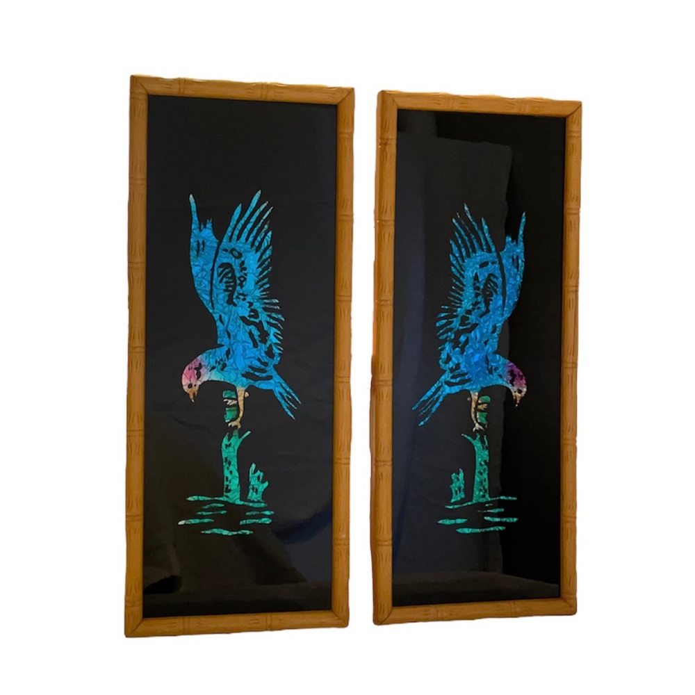 Reverse painted foil bird pictures